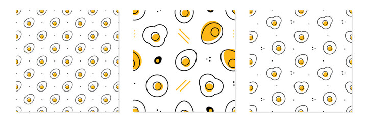 Set, collection of three vector seamless pattern backgrounds with linear, doodle style eggs, dots and geometric elements.
- 539119867