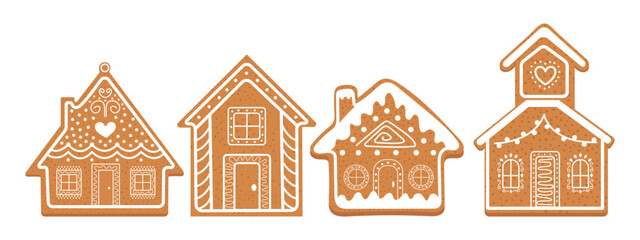 Gingerbread house icon collection. Christmas ornament cookies. 