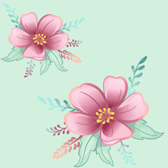pink beautiful flowers, pattern in boho cartoon style ,seamless pattern