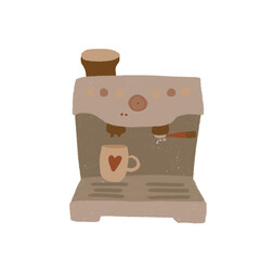  Coffee machine hand drawn isolated on the white background. Coffee culture