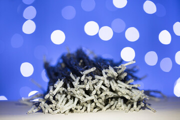  LED string lights. Party holiday christmas decoration lights. Close up christmas LED lighting