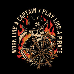 pirate captain skull artwork design with quotes. logo t shirt retro vintage vector illustration