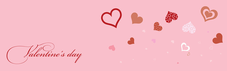 Happy Valentines Day greeting card. Calligraphic design for print cards, banner, poster Hand drawn text lettering for Valentines Day with hearts shape Vector illustration isolated on pink background.