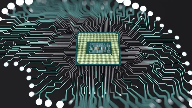 Processor-based electronic brain, artificial intelligence concept. Microcircuits, the passage of an electric impulse.