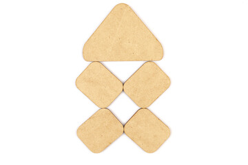 Workflow flowchart of business management concept, flow chart, diagram action plan processing with wooden plates on white background.