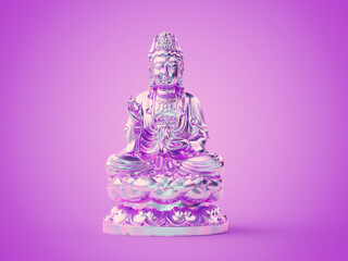 3d rendered illustration of a chrome buddha statue