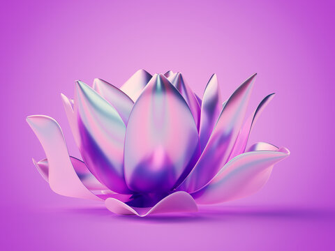 3d rendered illustration of a chrome lotus flower