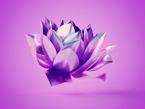 3d rendered illustration of a chrome lotus flower