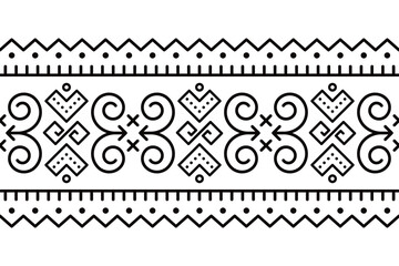 Slovak tribal folk art vector seamless black long horizontal geometric pattern inspired by Cicmany folk art in Slovakia