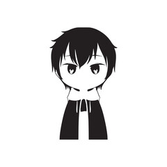 Anime faces from cartoons with cute anime faces on black and white background for coloring. Vector illustration