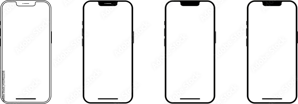 Poster set of realistic models smartphone with transparent screens. smartphone mockup collection on transpa