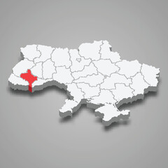 Ivano-Frankivsk Oblast. Region location within Ukraine 3d map