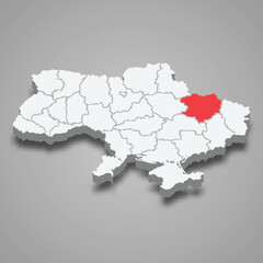 Kharkiv Oblast. Region location within Ukraine 3d map