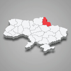Sumy Oblast. Region location within Ukraine 3d map