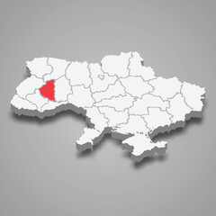 Ternopil Oblast. Region location within Ukraine 3d map
