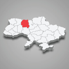 Obraz premium Zhytomyr Oblast. Region location within Ukraine 3d map