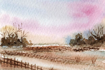 landscape with tree and the sky watercolor painting background