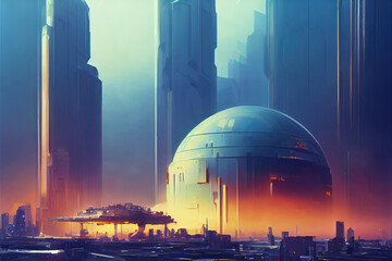sci fi illustration of a landing place for ufos