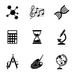 school lesson set icon vector. math, geography, music, fine arts, biology, and more