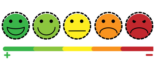 colored flat shape emoji vector. depiction of moods from sad to happy. to measure the scale of service, company feedback