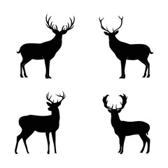 Collection of silhouettes of wild animals. The deer family