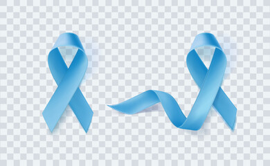 International Symbol of Prostate Cancer Awareness Month Blue Ribbons on Transparent Background. Vector illustration