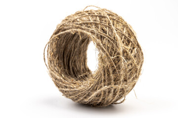 Jute twine isolated on white background. hank of twine close-up.
