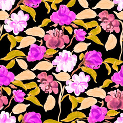 Watercolor seamless pattern with spring floral bouquets. Vintage botanical illustration. Elegant decoration for any kind of a design. Fashion print with colorful abstract flowers. Watercolor texture.	