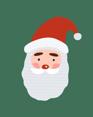 Cute Santa Claus Christmas poster on green background. Vector winter character in cartoon style. 