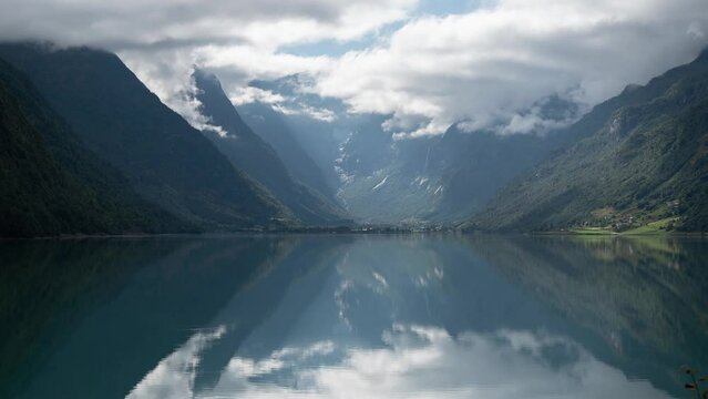 Timelapse video of Olden lake and Briksdalsbreen glacier in Norway