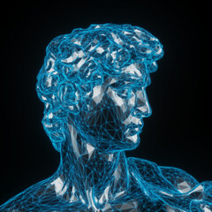 3d rendered illustration of an abstract wireframe david statue
