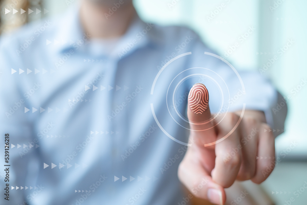 Aufkleber fingerprint scanning and biometric authentication, cybersecurity and fingerprint password, future te