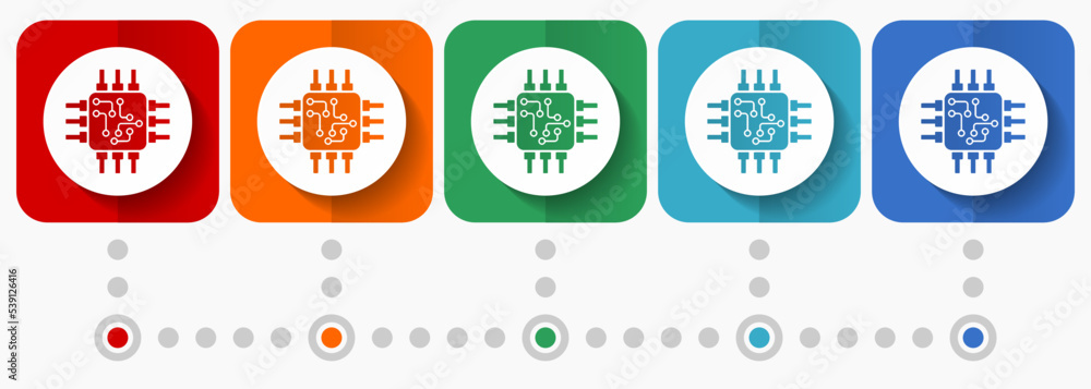 Poster circuit vector icons, infographic template, set of flat design chip, processor symbols