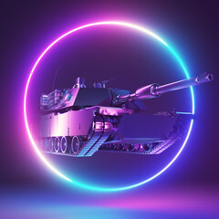 3d rendered neon light illustration of a chrome tank