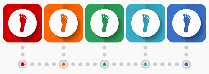 Human foot print vector icons, infographic template, set of flat design symbols