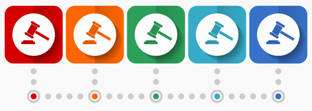 Auction vector icons, infographic template, set of flat design verdict symbols