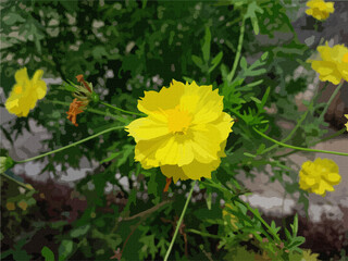 Yellow flower with canvas texture. Canvas illustration. Nature concept. Creative layout made of yellow flower in canvas art.