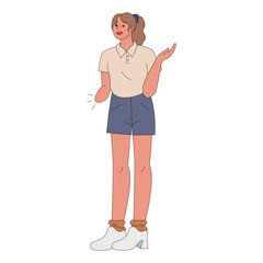 One-armed woman vector illustration in line filled design