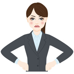 woman in gray suit with ponytale get angry