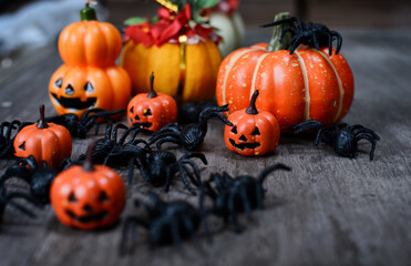 Pumpkins Halloween on the table. horizontal