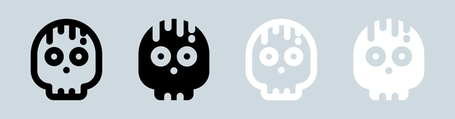 Skull icon set in black and white. Skeleton signs vector illustration.