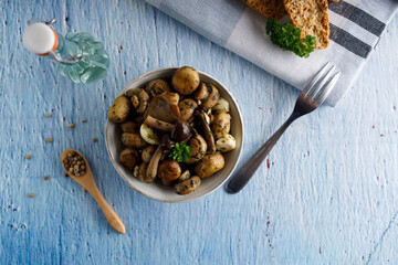 Mushrooms in garlic butter sauce.