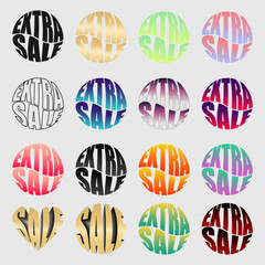 Set of icons with word Sale, Extra Sale. Collection of vector illustration with special offer symbols. Discount tag badge. Design elements for Black Friday,sale banners, shops. Colorful signs isolated