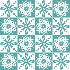 Blue seamless pattern for ceramic tiles in spanish portuguese vector illustration eps square