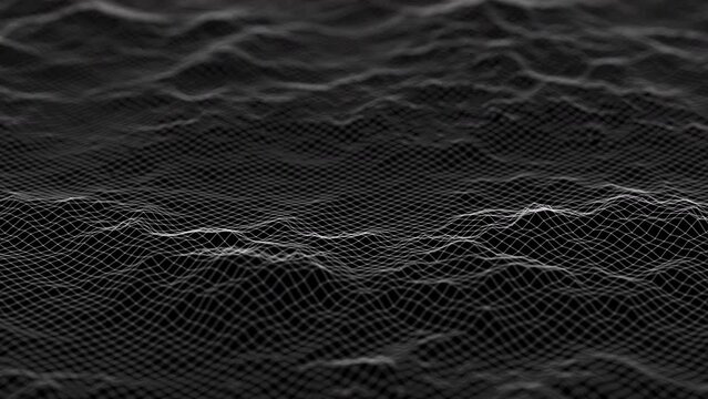 White lines and dots with wave motion on a black background. Abstract plexus loop animation. 4k