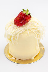 Strawberry cake isolated on white background. close up