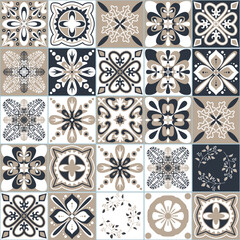Black beige white seamless pattern for ceramic tiles in Moroccan Arabic style, vector illustration for interior decoration