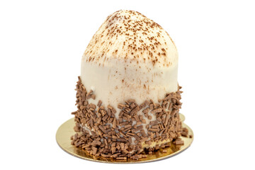 Chocolate cake isolated on white background. close up