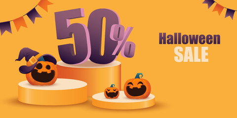 Pumpkin and podium character for halloween sale 