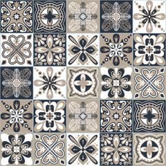 Black beige white seamless pattern for ceramic tiles in Moroccan Arabic style, vector illustration for interior decoration